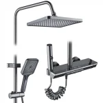 Coloana de dus BROCCA, 4 functii, Montare rapida, Jet reglabil, Presiune ridicata, Para de dus, Dus fix cu functie ploaie, Functie bideu, Negru mat