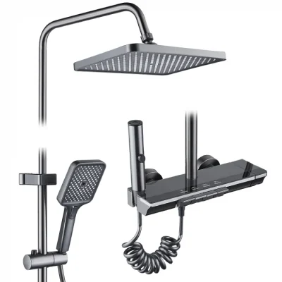 Coloana de dus BROCCA, 4 functii, Montare rapida, Jet reglabil, Presiune ridicata, Para de dus, Dus fix cu functie ploaie, Functie bideu, Negru mat