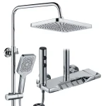 Coloana de dus BROCCA, 4 functii, Usor de montat, Presiune ridicata, Jet reglabil, Materiale premium, Dus fix cu functie ploaie, Functie bideu, Argintiu