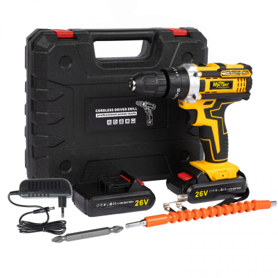Masina de gaurit si insurubat cu 2 acumulatori Mustang cu percutie, 26 V, 10 mm, cutie transport